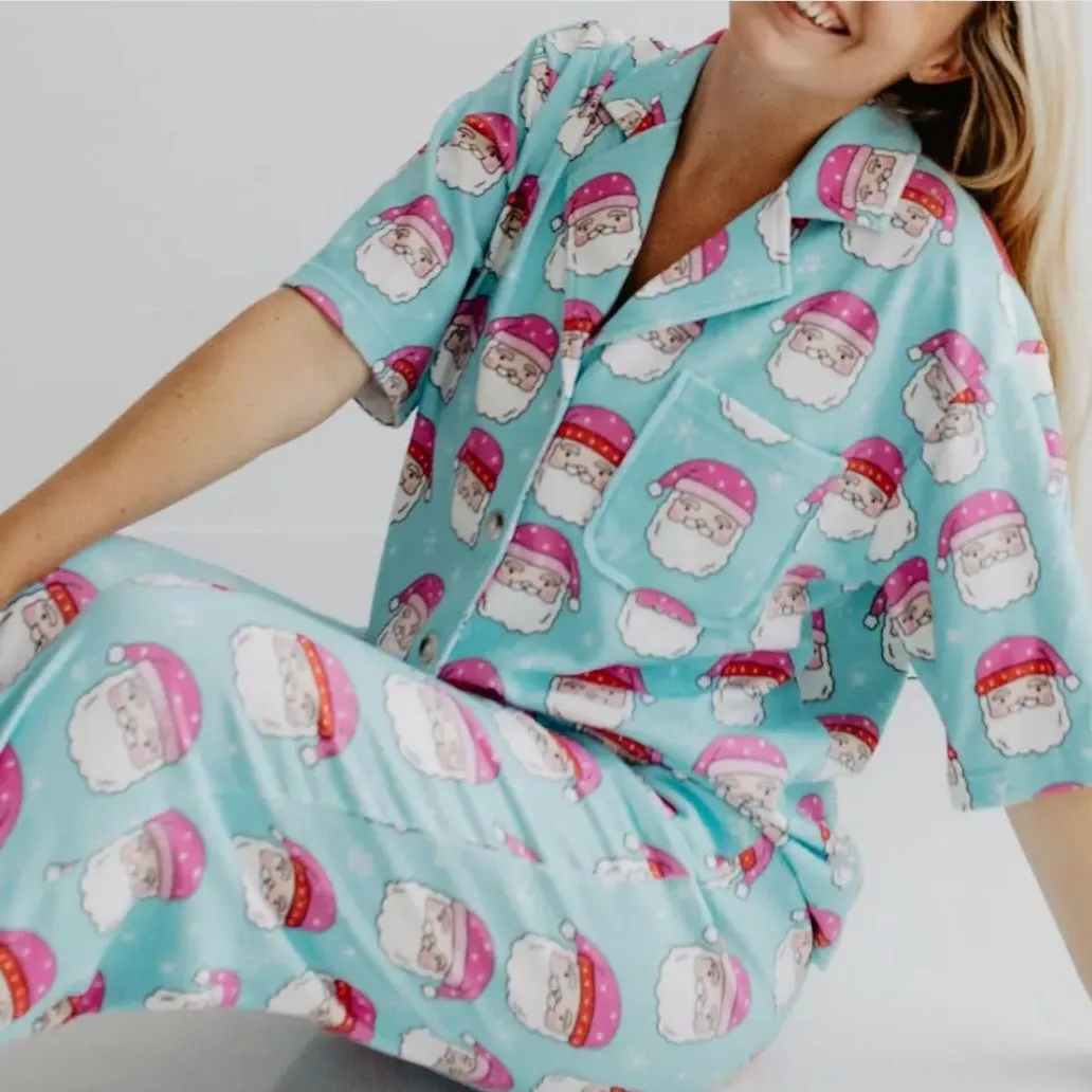 Pink Santa Hats Blue Matching Pajama Set sold by Alley and Rae product image thumbnail 3
