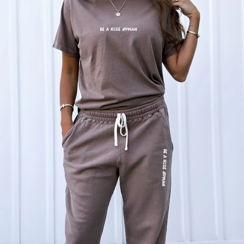 Be A Nice Human Puff Print Lightweight Fleece Sweatpants sold by Alley and Rae