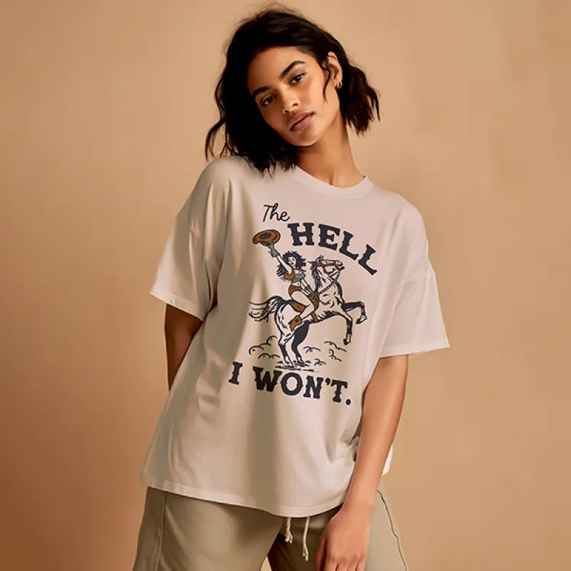 The Hell I Won't Lightweight Cowgirl Tee (Wholesale) sold by Alley and Rae