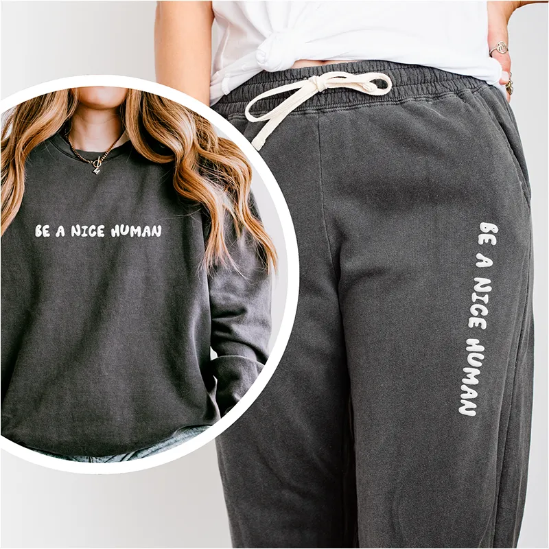 Be A Nice Human Lightweight Fleece Sweatpants (Wholesale) sold by Alley and Rae product image thumbnail 3