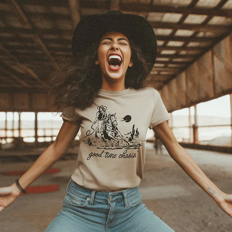 Good Time Chasin' Lightweight Cowgirl Tee sold by Alley and Rae