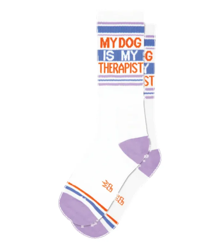 My Dog Is My Therapist Socks – Funny Unisex Dog Lover Gym Socks Made in USA sold by Alley and Rae