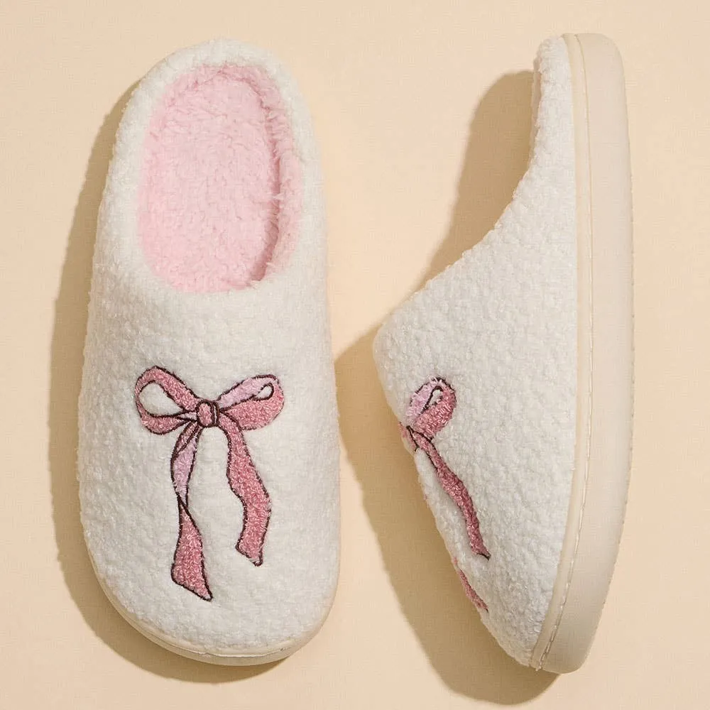 Pink Ribbon Sherpa Slippers – Fuzzy Balletcore House Shoes with Bow Detail sold by Alley and Rae product image thumbnail 3