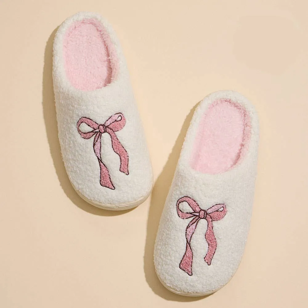 Pink Ribbon Sherpa Slippers – Fuzzy Balletcore House Shoes with Bow Detail sold by Alley and Rae product image thumbnail 2