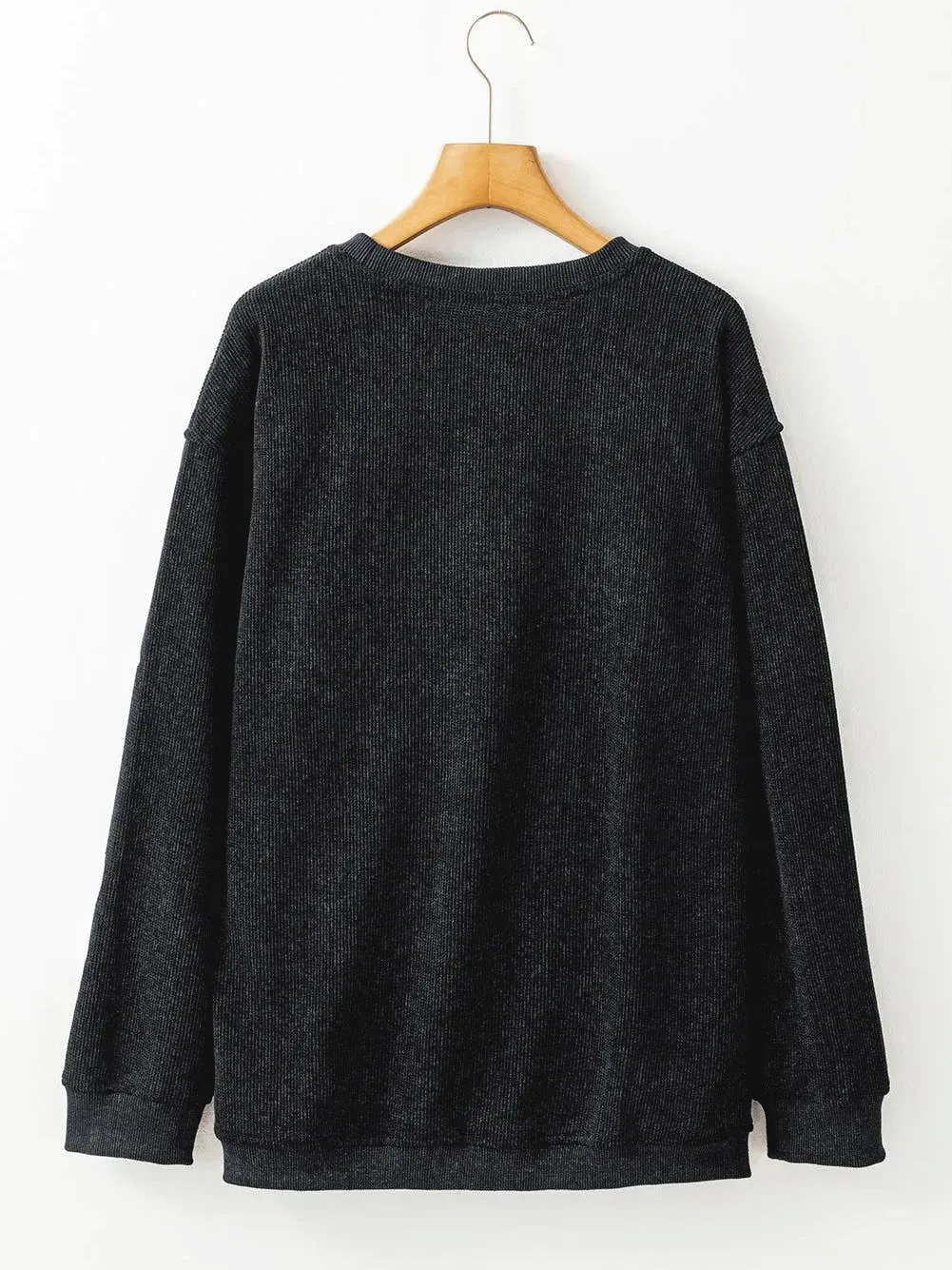 Black Ghost Corded Crew Sweatshirt – Cute Halloween Pullover for Women sold by Alley and Rae product image thumbnail 3