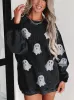Black Ghost Corded Crew Sweatshirt – Cute Halloween Pullover for Women sold by Alley and Rae