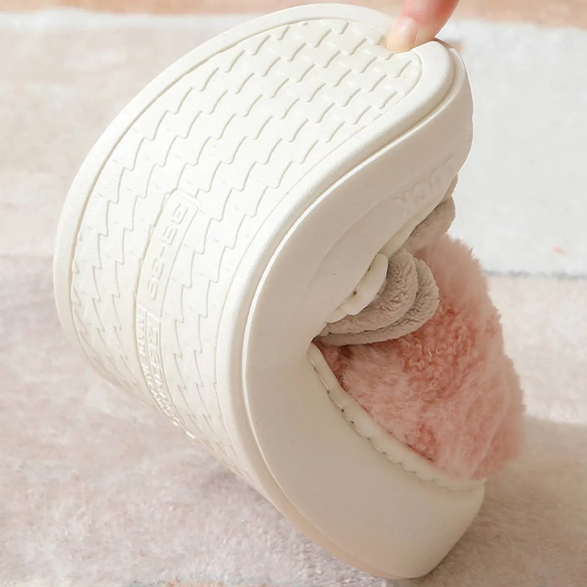 Beige Checkered Fuzzy Slippers – Cozy Indoor Slippers for Women sold by Alley and Rae product image thumbnail 3