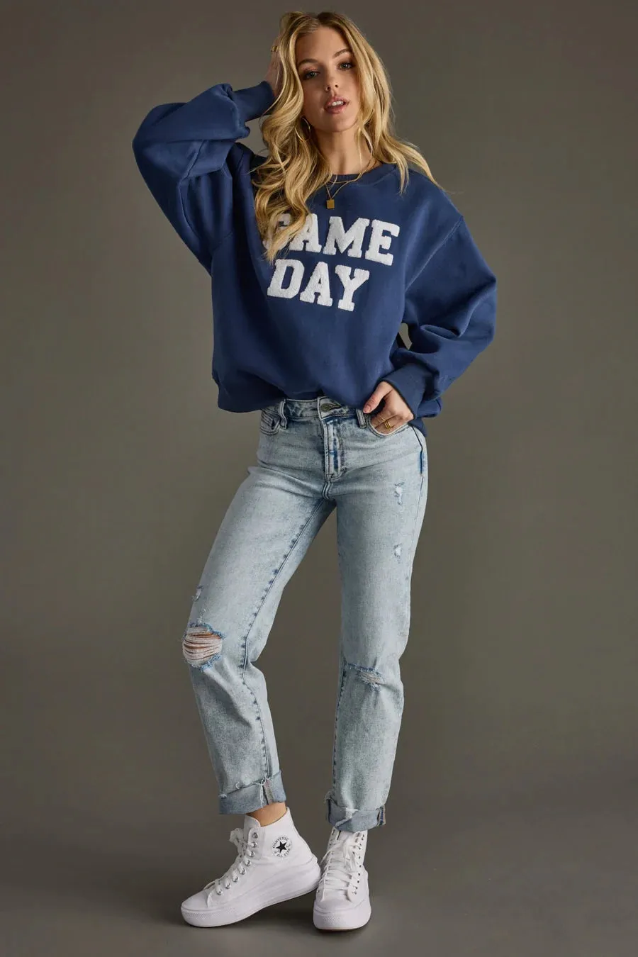 Blue Game Day Sweatshirt – Oversized Cotton Blend Pullover sold by Alley and Rae product image thumbnail 2