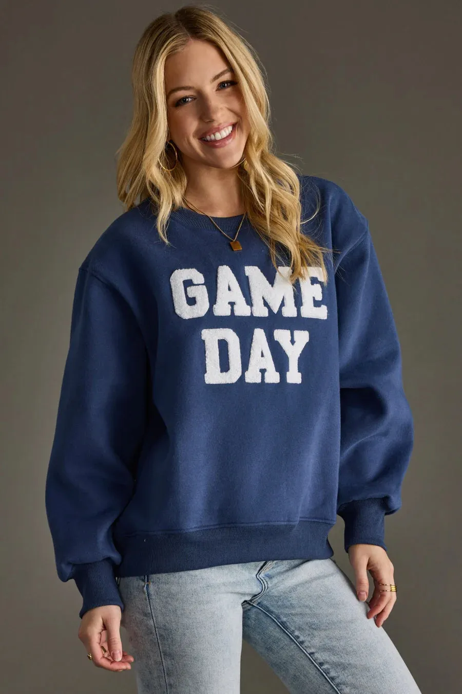 Blue Game Day Sweatshirt – Oversized Cotton Blend Pullover sold by Alley and Rae