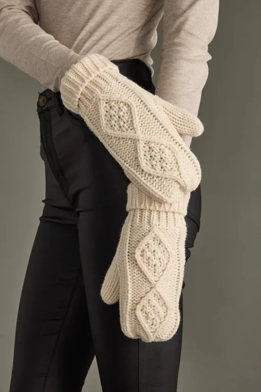 Beige Cable Knit Mittens – Fleece Lined Winter Gloves | Holiday Gift sold by Alley and Rae