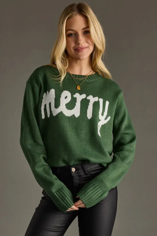 Merry Sweater – Hunter Green Knit Pullover | Christmas Holiday Outfit sold by Alley and Rae