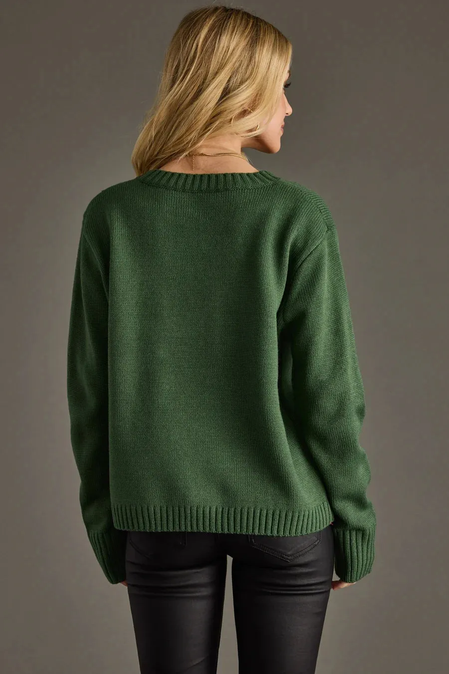 Merry Sweater – Hunter Green Knit Pullover | Christmas Holiday Outfit sold by Alley and Rae product image thumbnail 4