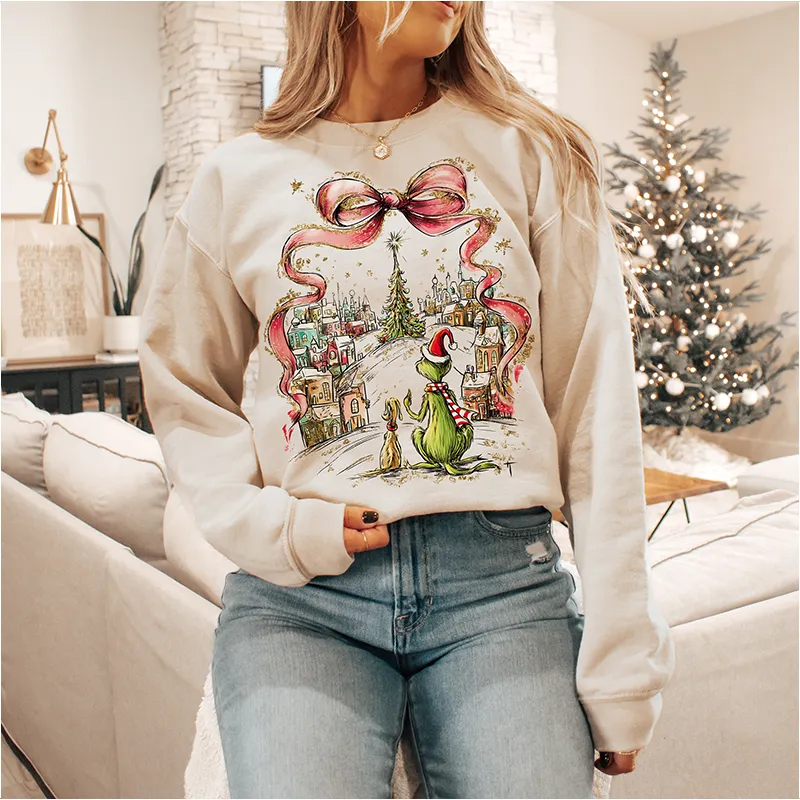Pink Coquette Holiday Village Sweatshirt – Front or Back Print sold by Alley and Rae