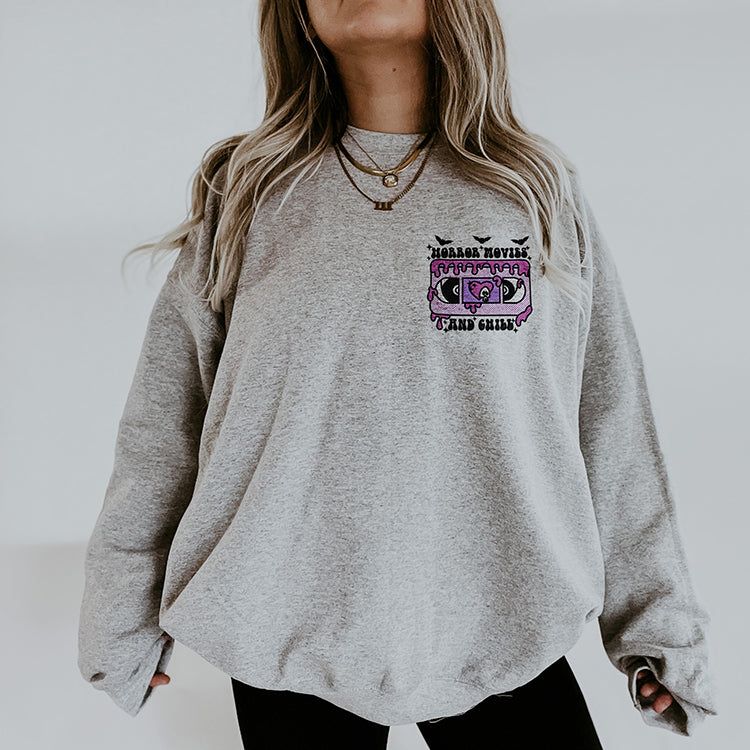 Horror Movies & Chill Embroidered Crewneck Sweatshirt - Final Sale sold by Ally and Rae product image thumbnail 2