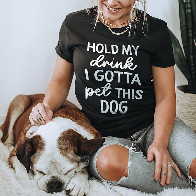 Hold My Drink I Gotta Pet This Dog Lightweight Tee sold by Ally and Rae