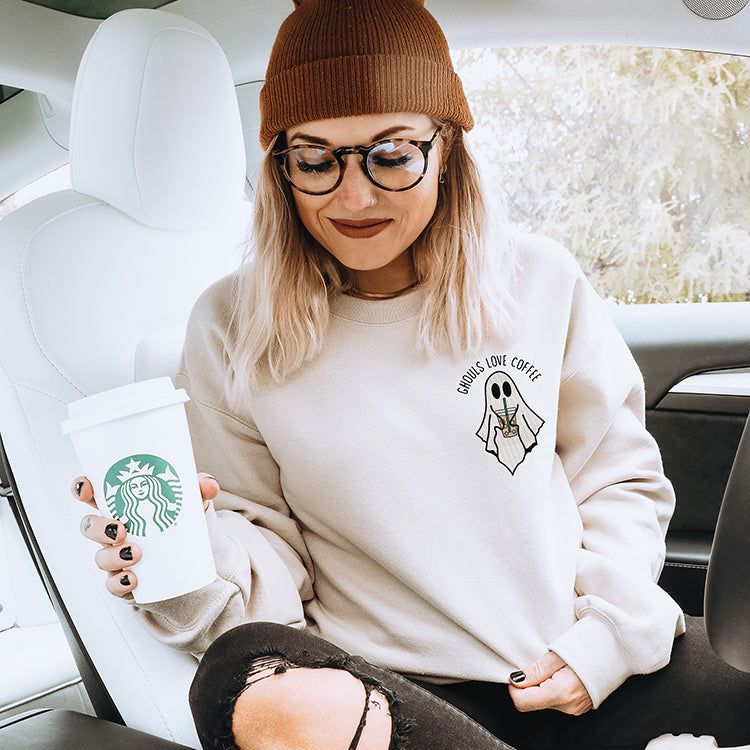 Ghouls Love Coffee Embroidered Crewneck Sweatshirt - Final Sale sold by Ally and Rae product image thumbnail 2