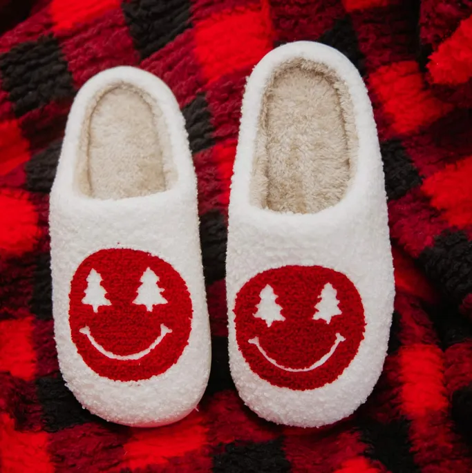 Red Christmas Tree Eyes Happy Face House Slippers sold by Alley and Rae product image thumbnail 2