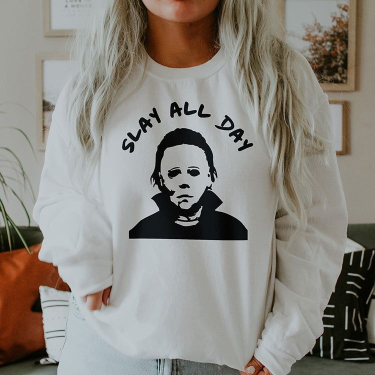 Slay All Day Michael Myers Halloween Crewneck (Wholesale) sold by Ally and Rae product image thumbnail 4