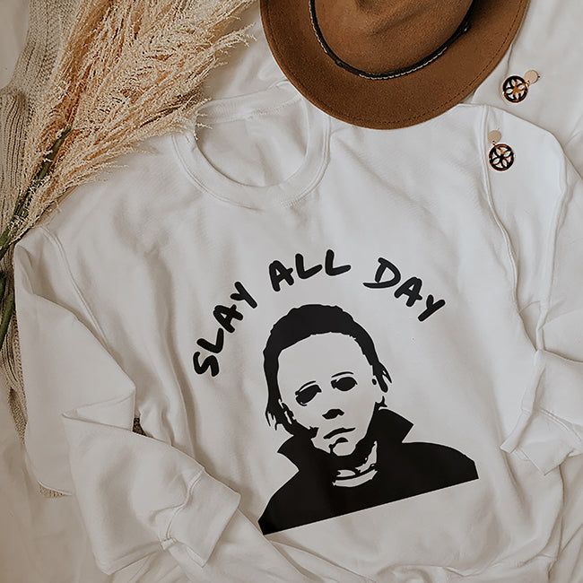Slay All Day Michael Myers Halloween Crewneck (Wholesale) sold by Ally and Rae product image thumbnail 5