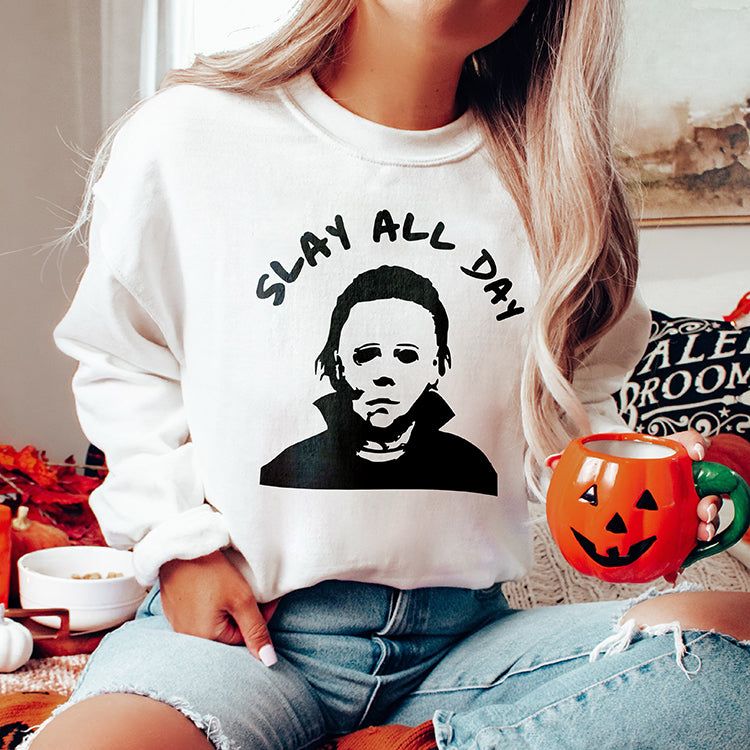 Slay All Day Michael Myers Halloween Crewneck (Wholesale) sold by Ally and Rae product image thumbnail 2