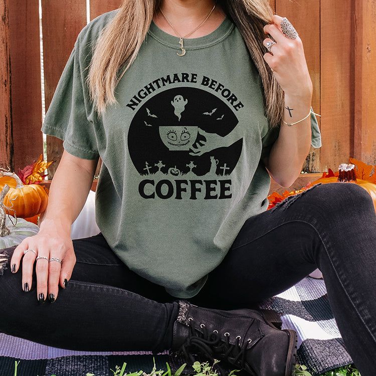 Nightmare Before Coffee Heavyweight Halloween Tee (Wholesale) sold by Ally and Rae product image thumbnail 2