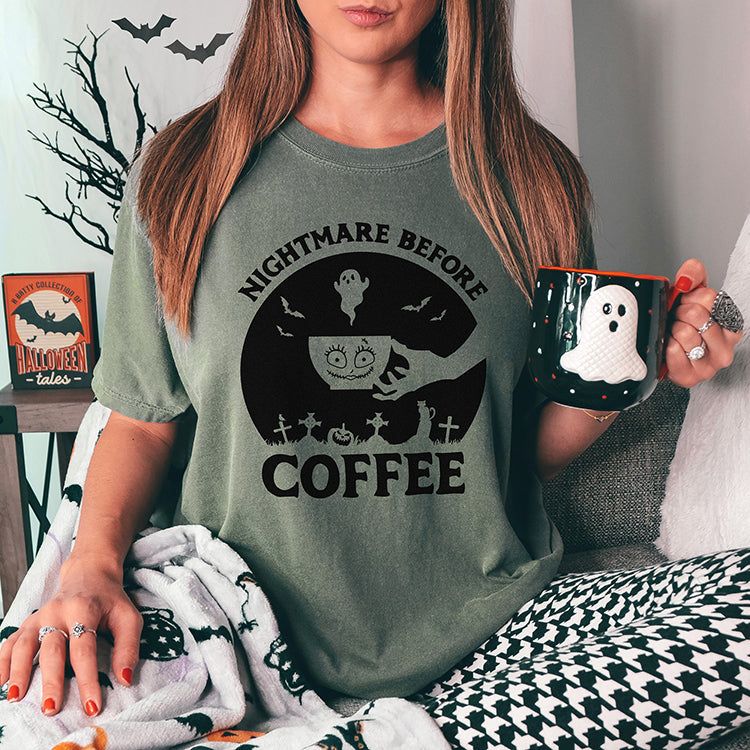 Nightmare Before Coffee Heavyweight Halloween Tee (Wholesale) sold by Ally and Rae product image thumbnail 4