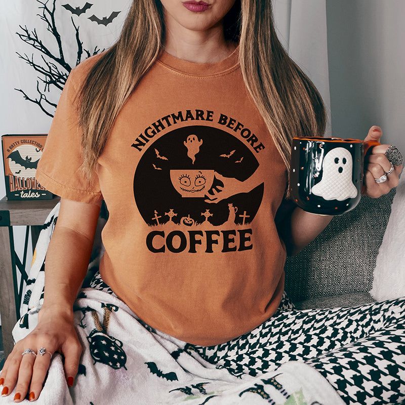 Nightmare Before Coffee Heavyweight Halloween Tee (Wholesale) sold by Ally and Rae product image thumbnail 3