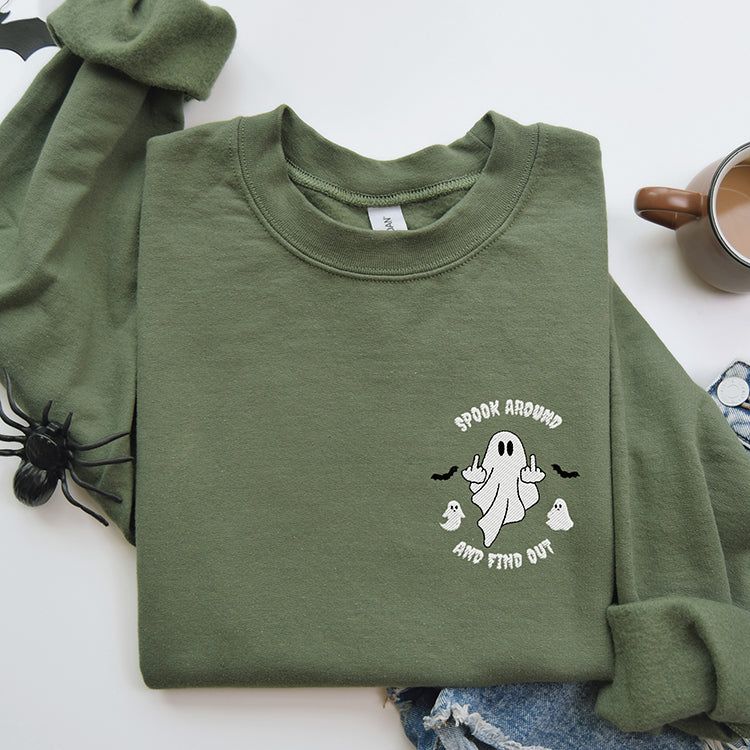 Spook Around And Find Out Embroidered Halloween Crewneck (Wholesale) sold by Ally and Rae product image thumbnail 3