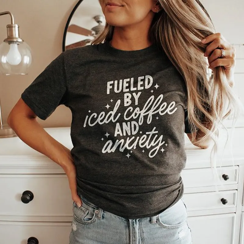Fueled By Iced Coffee And Anxiety Lightweight Tee sold by Ally and Rae