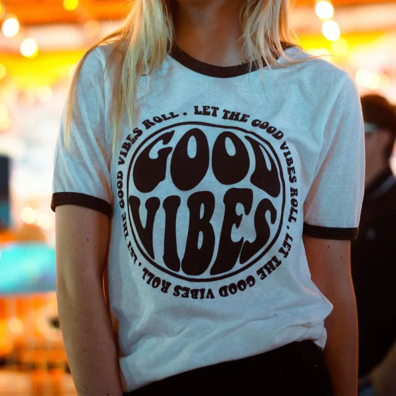 Good Vibes Ringer Tee Shirt (Wholesale) sold by Ally and Rae