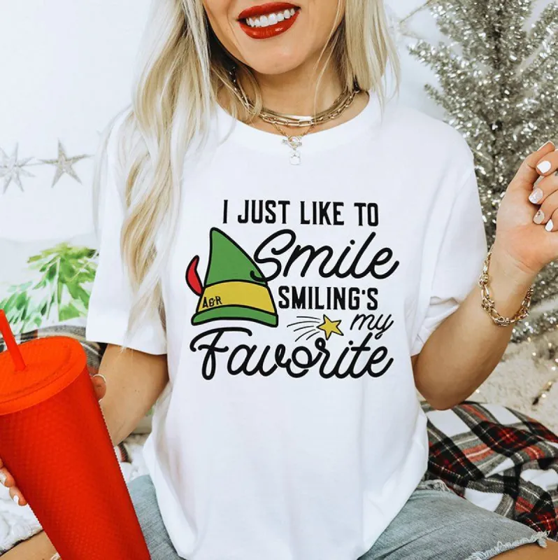 Smiling's My Favorite Elf Lightweight Tee sold by Ally and Rae
