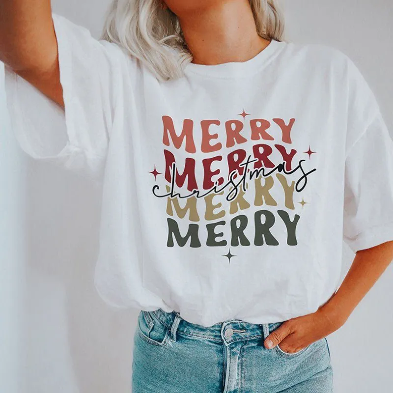 Merry Merry Christmas Retro Heavyweight Tee made by Alley and Rae