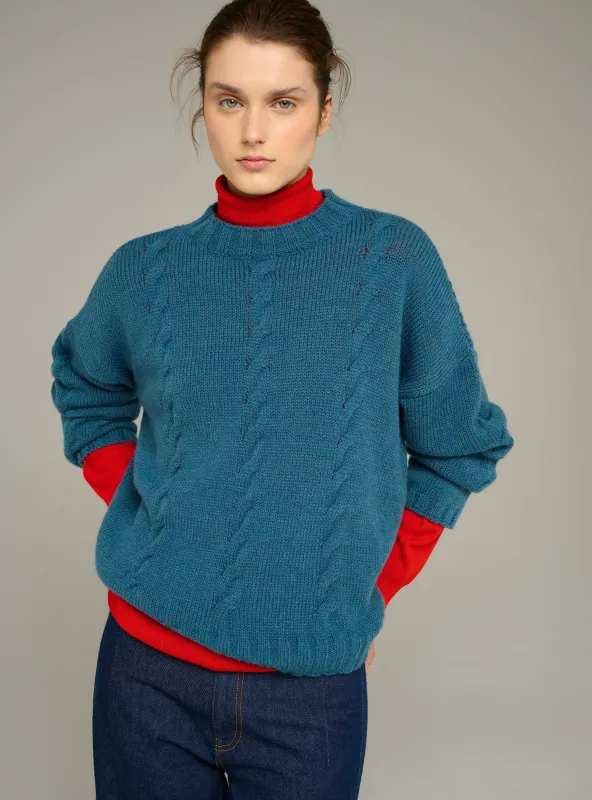 Pull col rond oversize en maille torsadée made by Cotelac