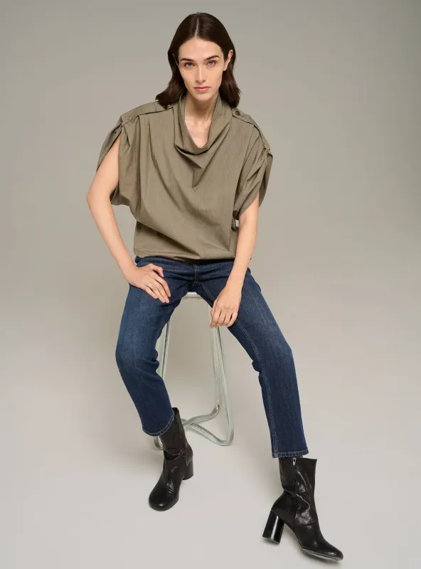 Blouse oversize col bénitier manches courtes à rayures made by Cotelac