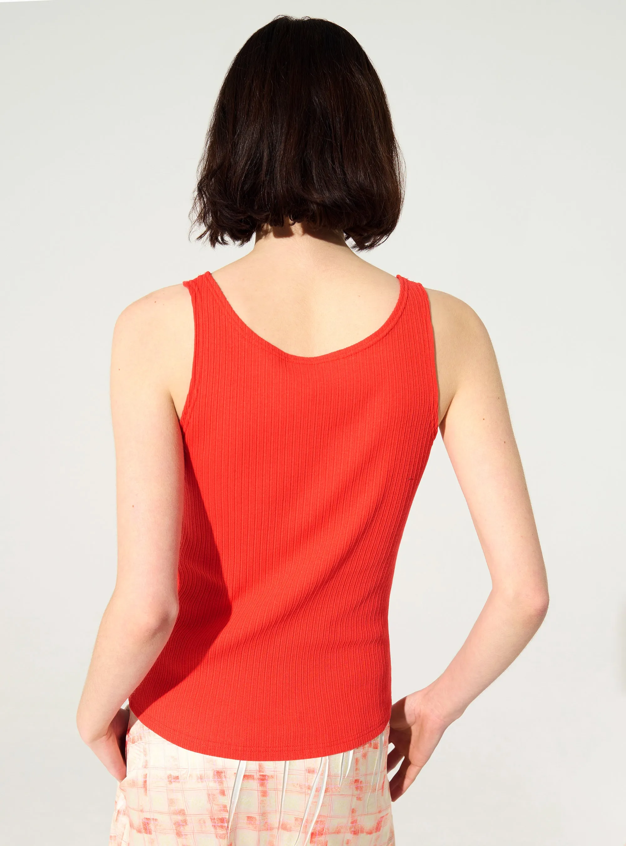 Débardeur ajusté plissé en coton rouge sold by Cotelac product image thumbnail 4