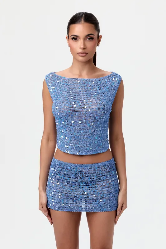 Sequin Boat Neck Top sold by Naked Wardrobe