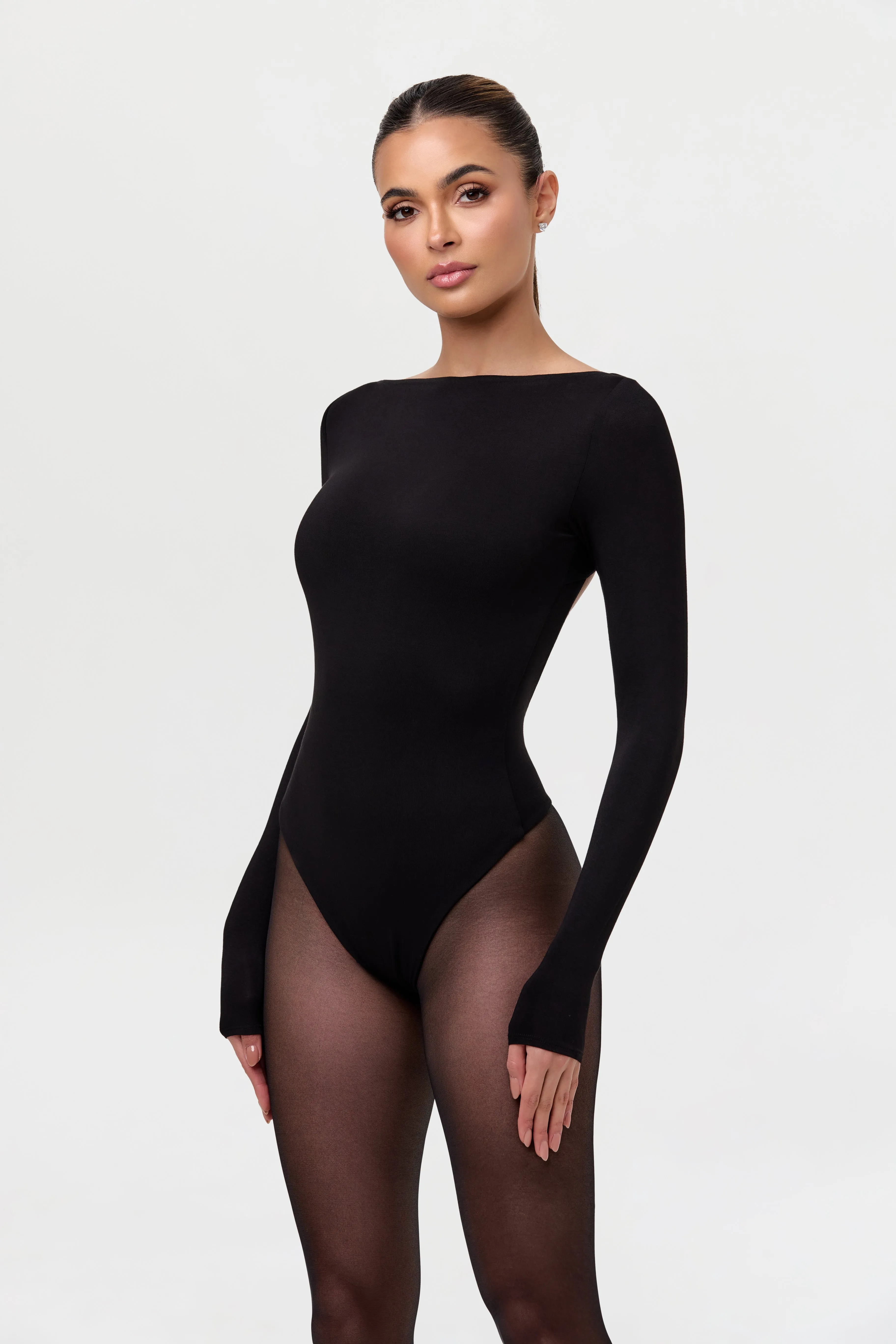 Smooth Boatneck Open Back Bodysuit sold by Naked Wardrobe product image thumbnail 2