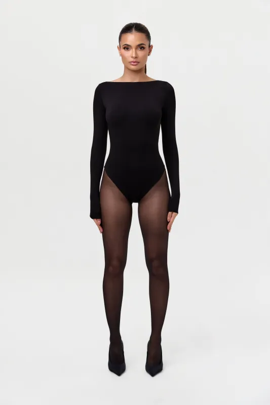Smooth Boatneck Open Back Bodysuit sold by Naked Wardrobe