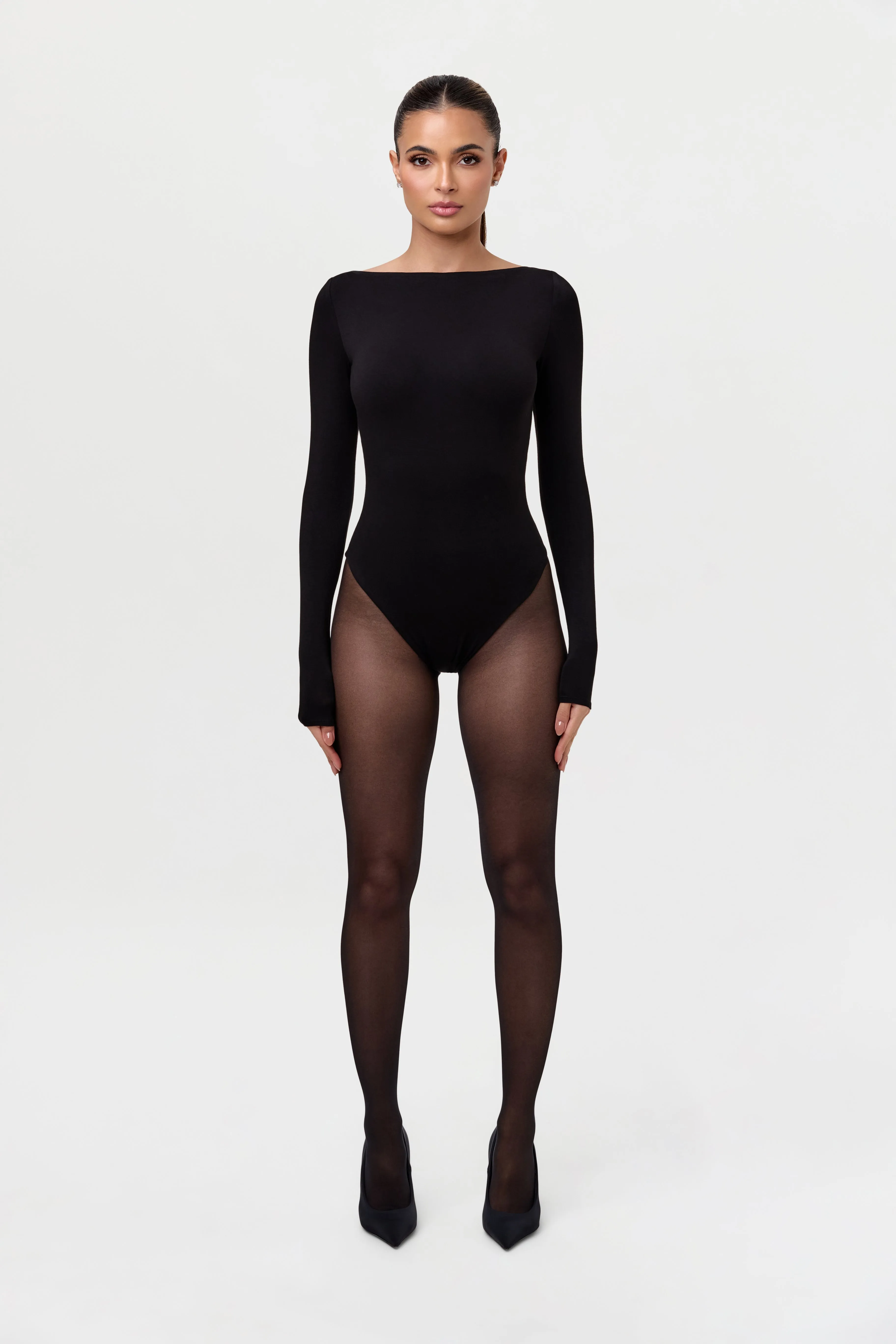 Smooth Boatneck Open Back Bodysuit sold by Naked Wardrobe