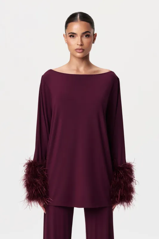 Butter Boat Neck Feather Tunic made by Naked Wardrobe