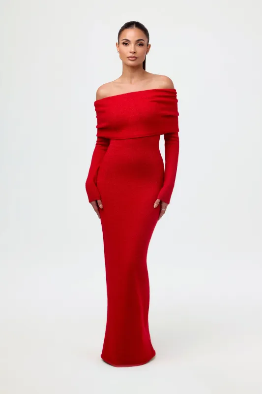 Boucle Knit Off-Shoulder Maxi Dress sold by Naked Wardrobe
