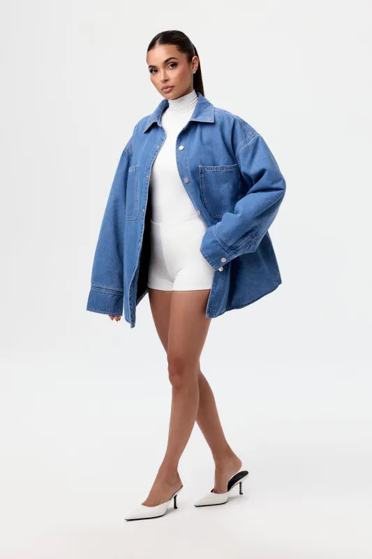 Denim Boyfriend Puffer Jacket sold by Naked Wardrobe