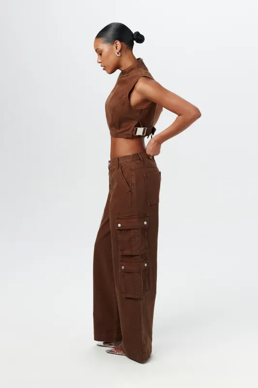 Denim Sleeveless Buckle Crop Top sold by Naked Wardrobe
