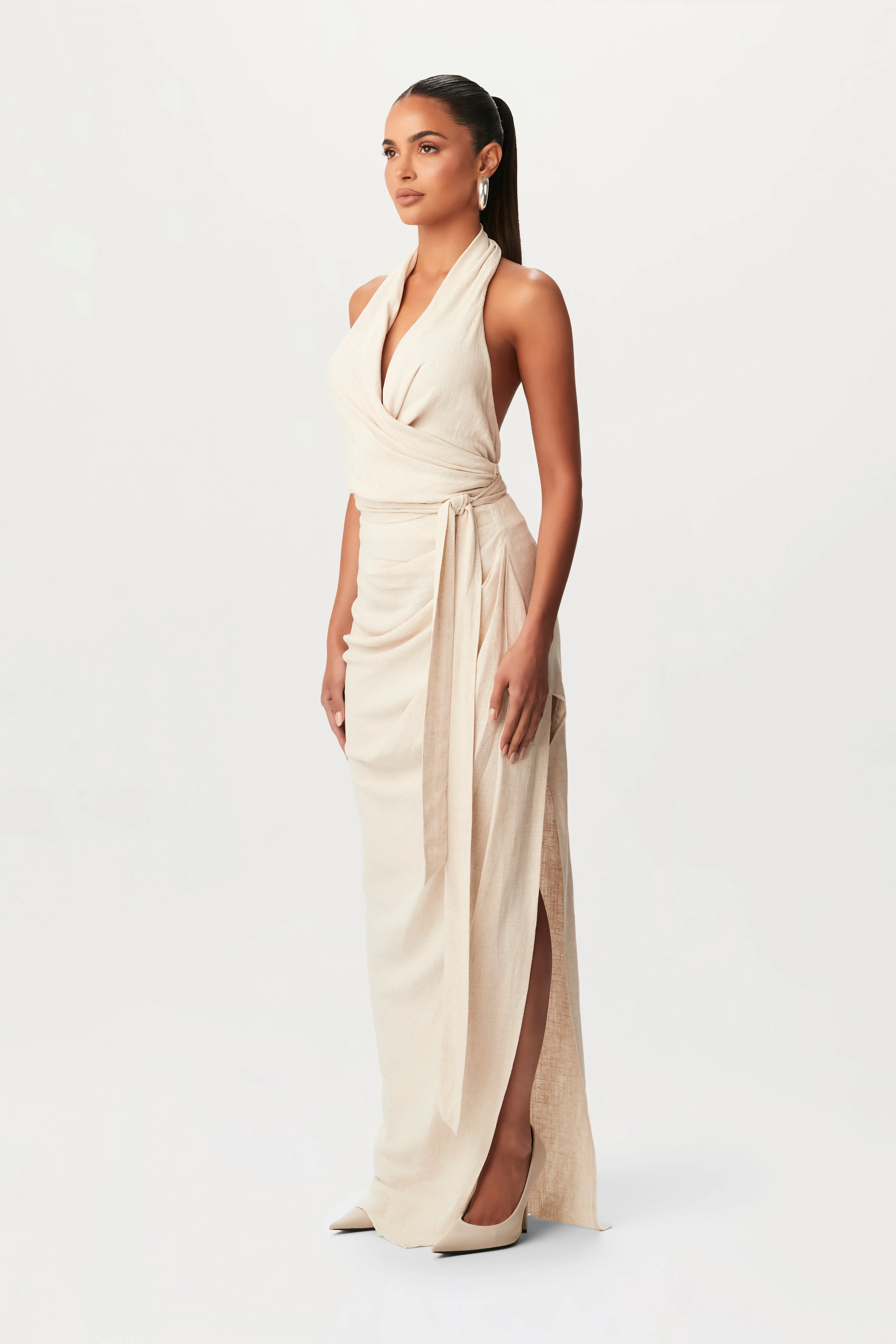 Linen High Slit Maxi Skirt sold by Naked Wardrobe product image thumbnail 2