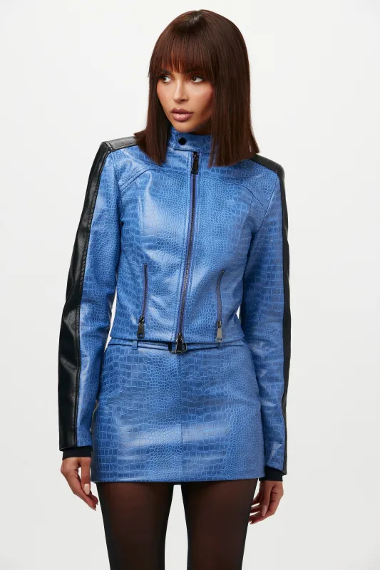 Croc Cropped Moto Jacket sold by Naked Wardrobe