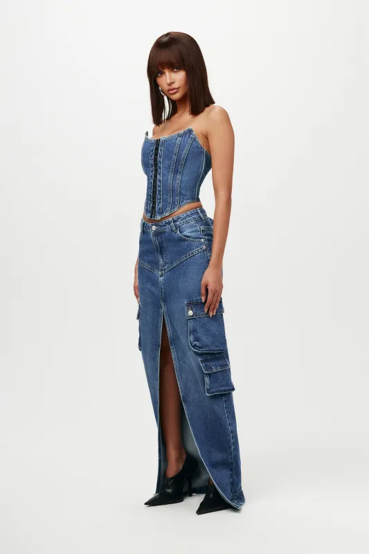 Denim Cargo Maxi Skirt sold by Naked Wardrobe