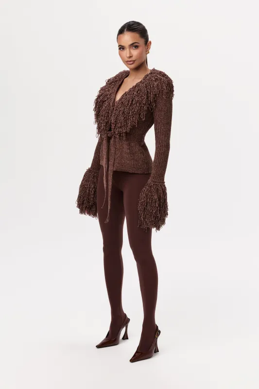 Knit Fringe V-Neck Cardigan sold by Naked Wardrobe