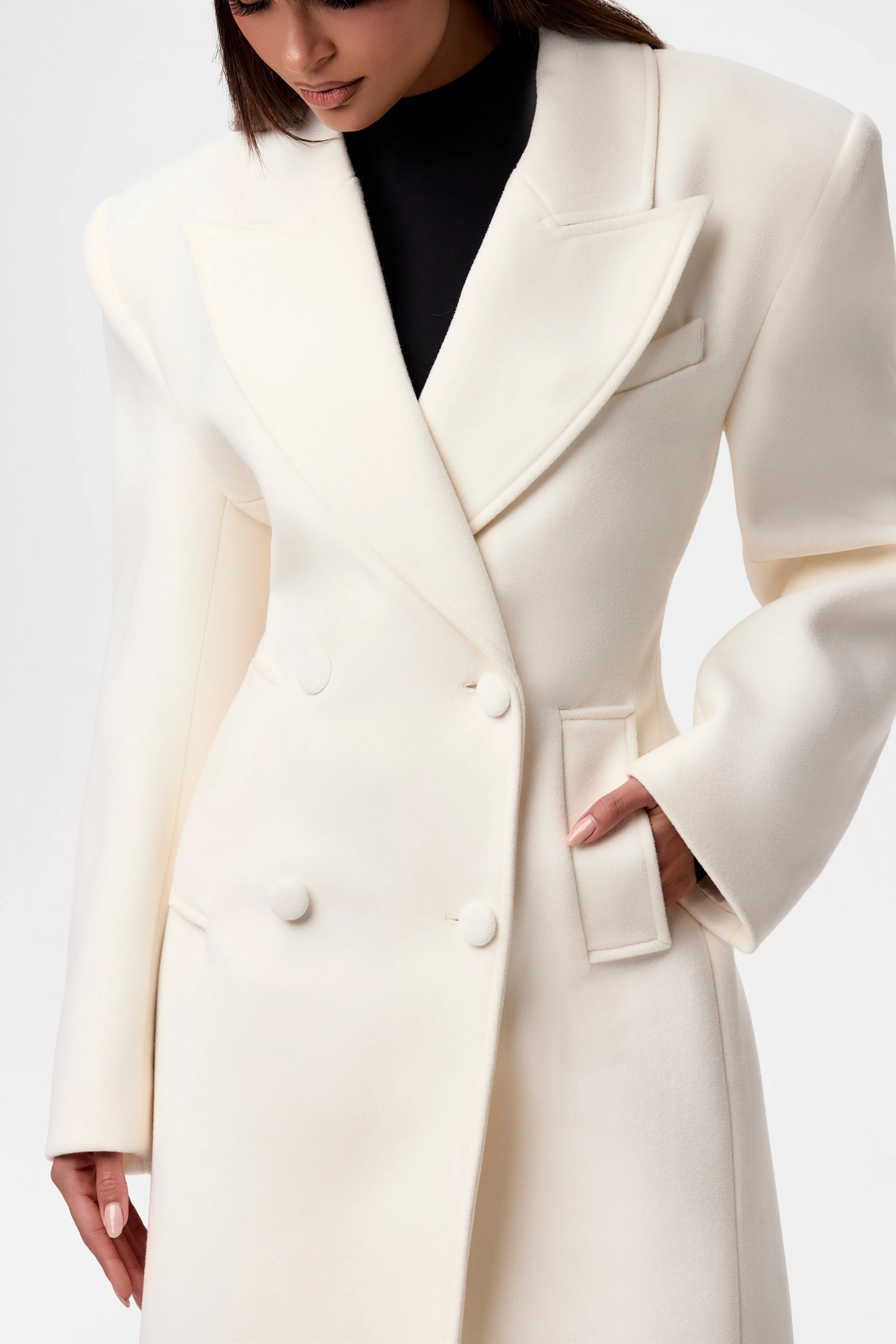 Faux Wool Power Shoulder Coat sold by Naked Wardrobe product image thumbnail 4