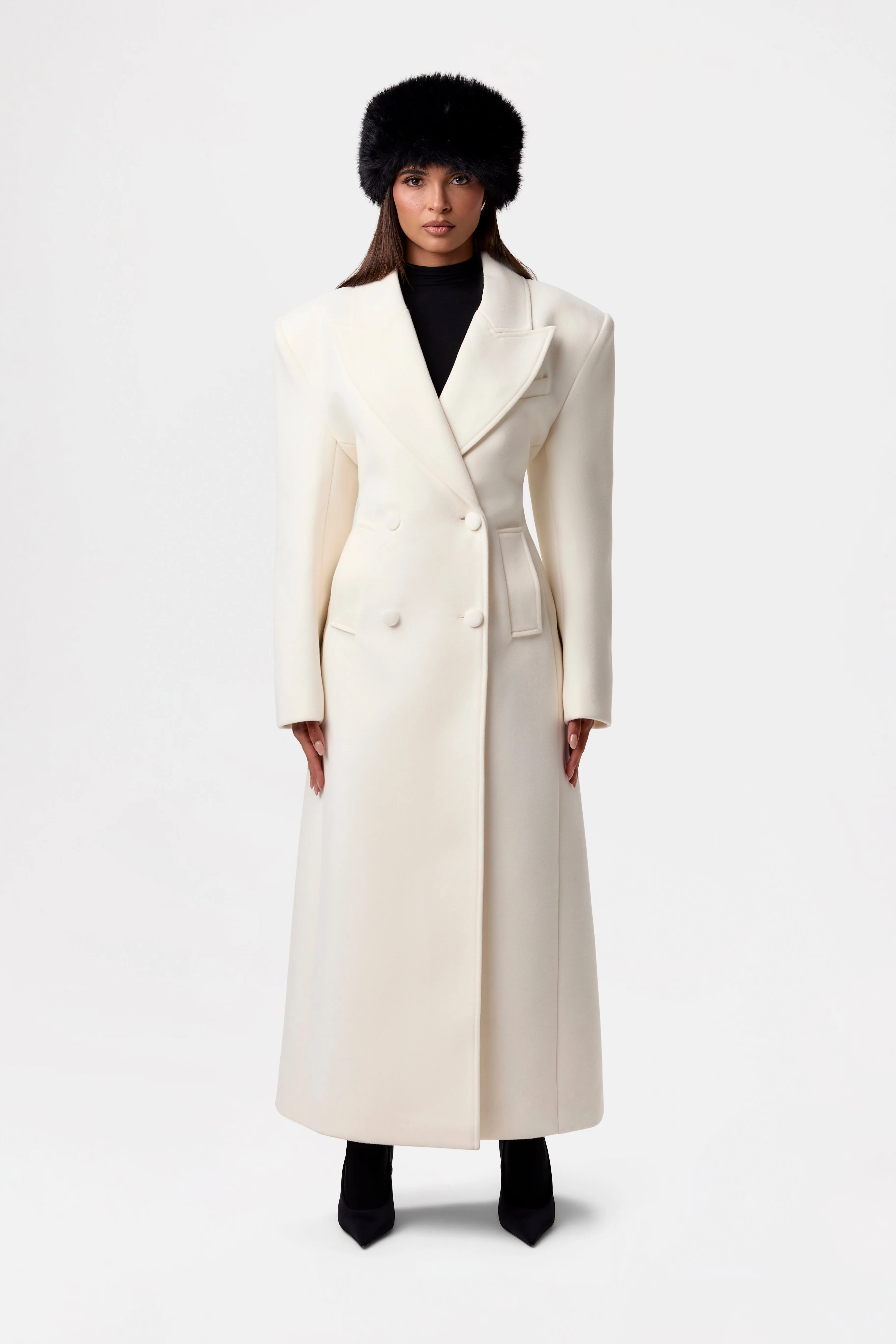 Faux Wool Power Shoulder Coat sold by Naked Wardrobe product image thumbnail 2
