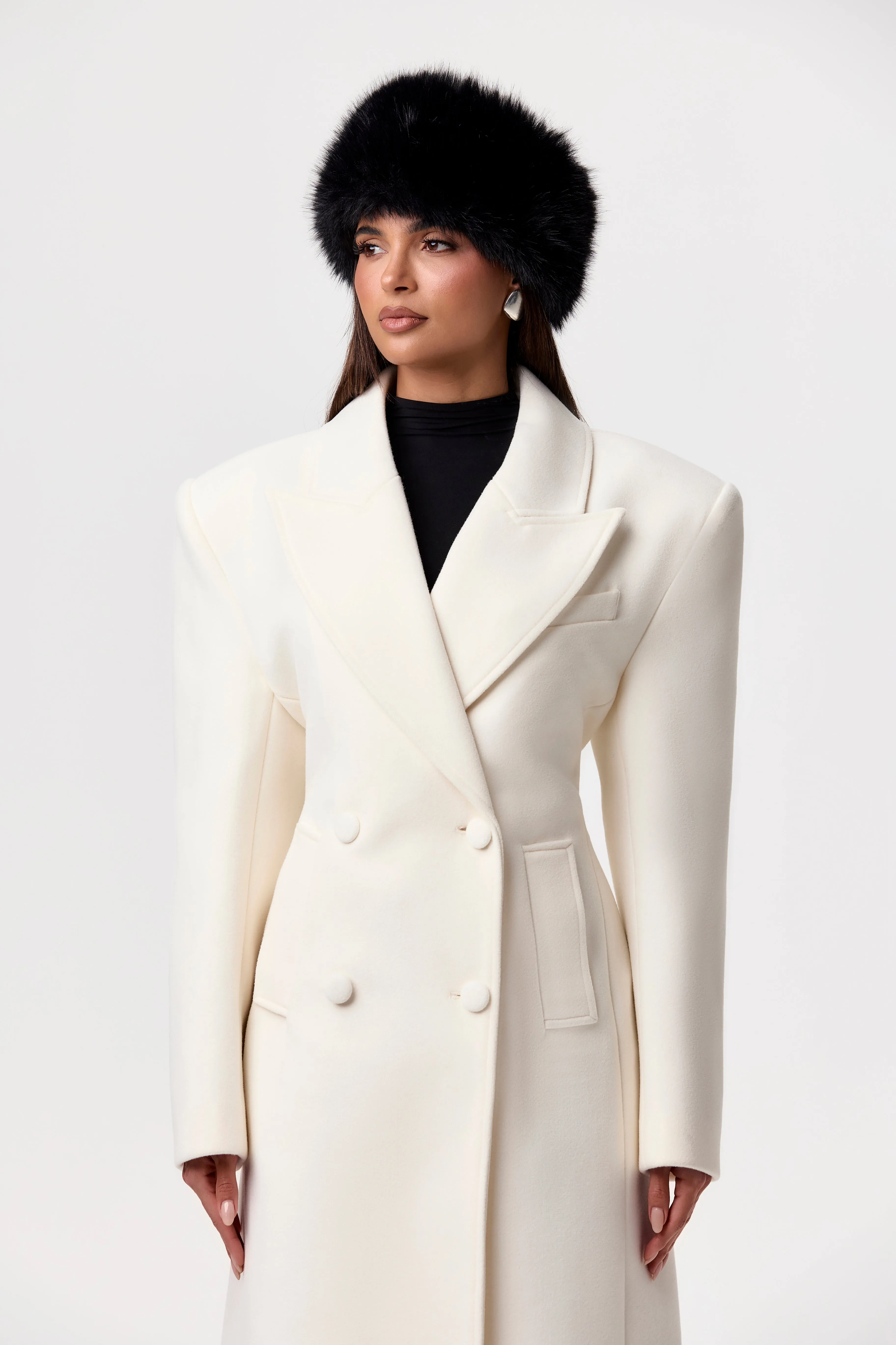 Faux Wool Power Shoulder Coat sold by Naked Wardrobe product image thumbnail 3